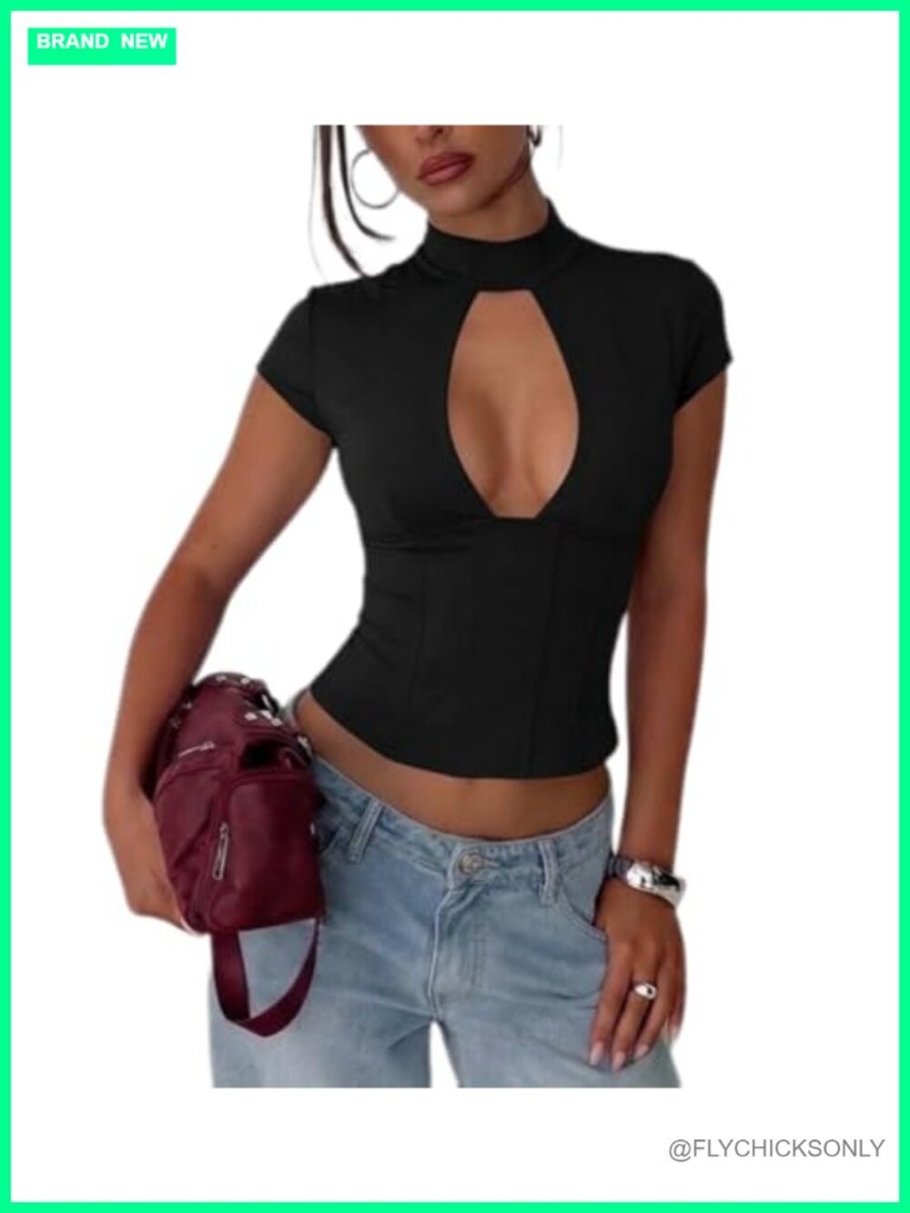 Women's Cut Out Backless Crop Top Mock Neck Short Sleeve